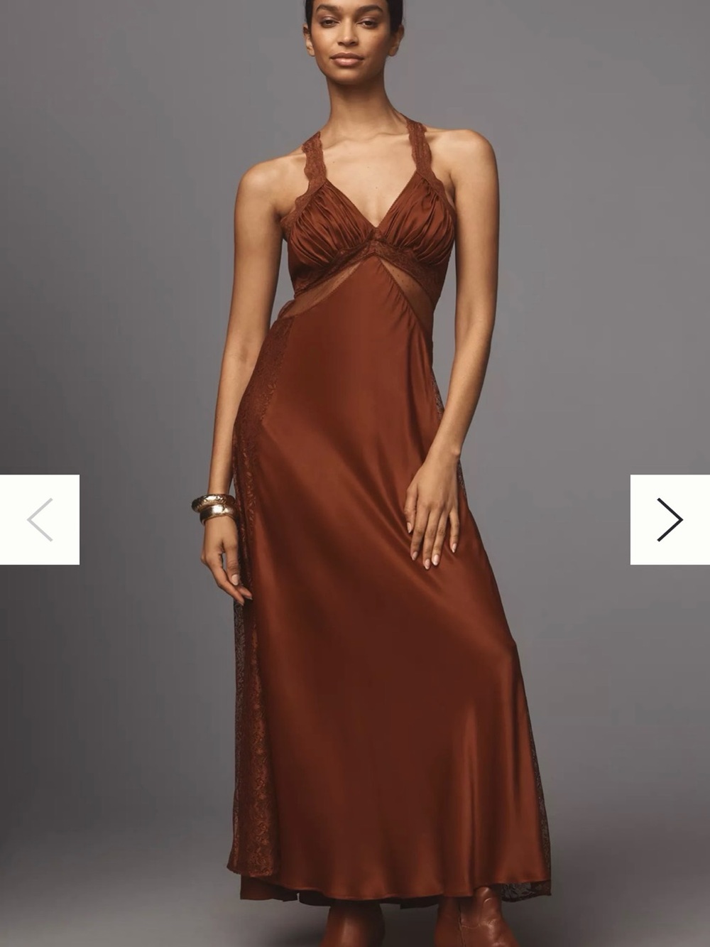 Maeve Rust Brown Lace-Trim Maxi Dress